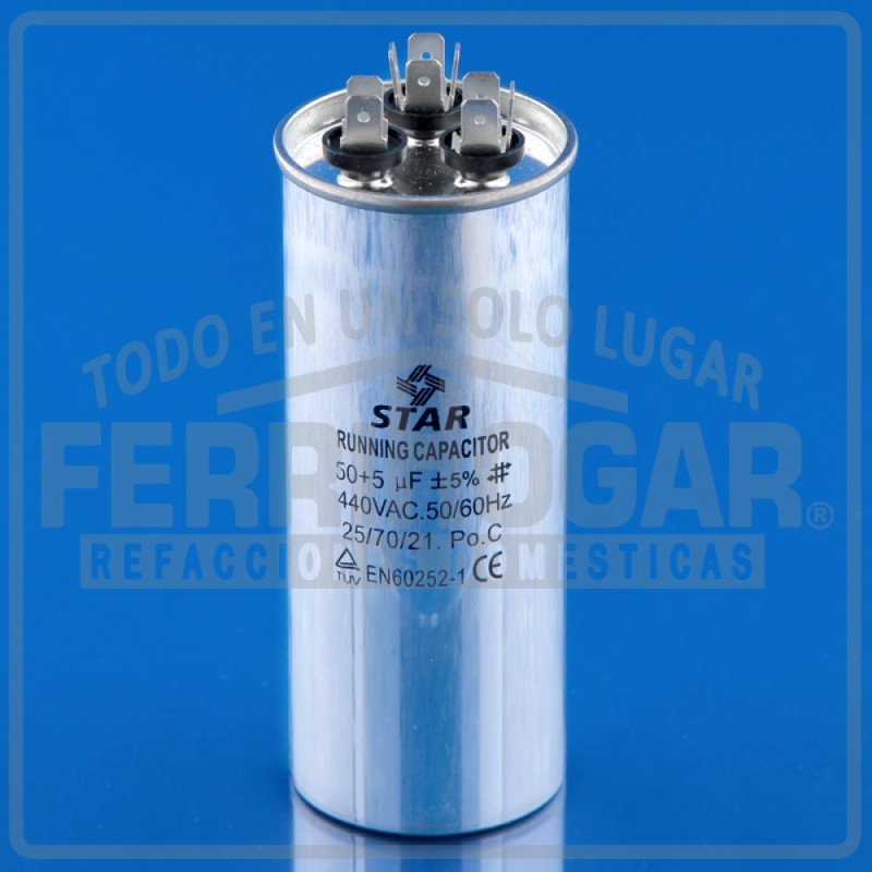 CAPACITOR TRABAJO AIRE ACONDICIONADO 50 Y 5 MFD 440V REDONDO