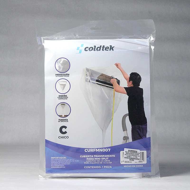 BOLSA TRANSPARENTE MANTENIMIENTO MINI SPLIT CON DESAGUE 130 CM DE 1 - 1.5 TON