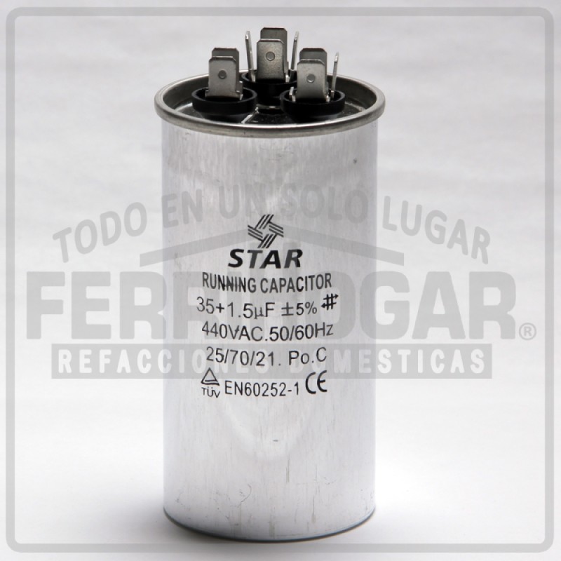 CAPACITOR AIRE ACONDICIONADO 35 Y 1.5 MFD 440V REDONDO