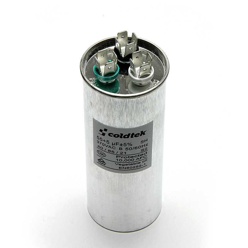 CAPACITOR DUAL AIRE ACONDICIONADO 55 Y 5 MFD 370V REDONDO